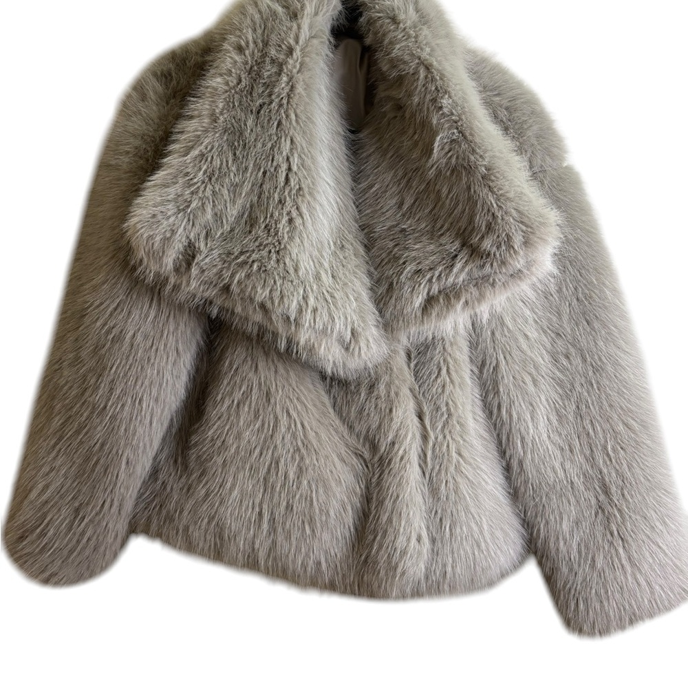 Elegant Gray Faux Fur Coat